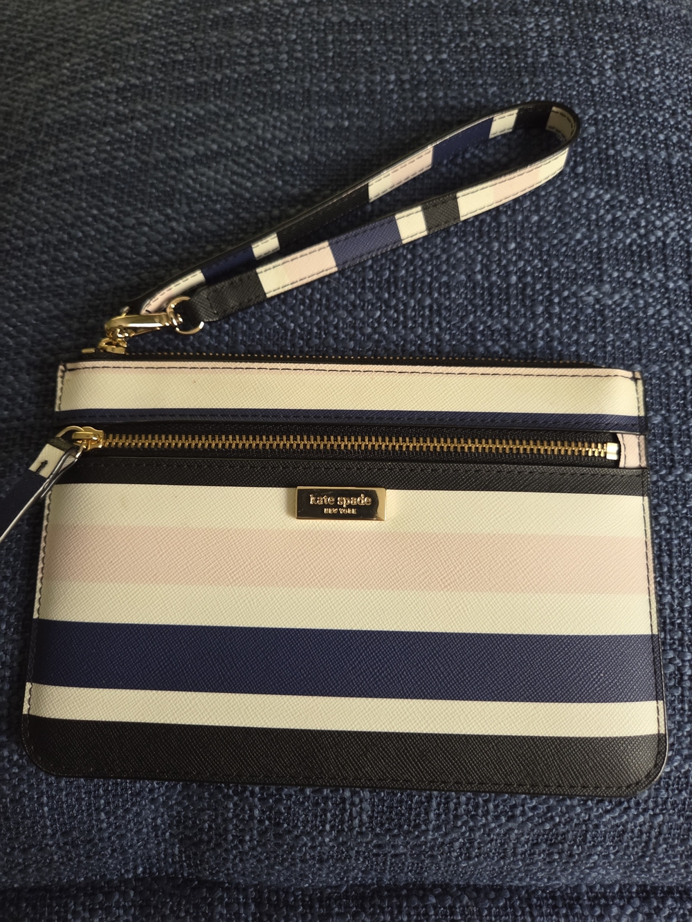 kate spade New York Pink & Navy Striped Wristlet